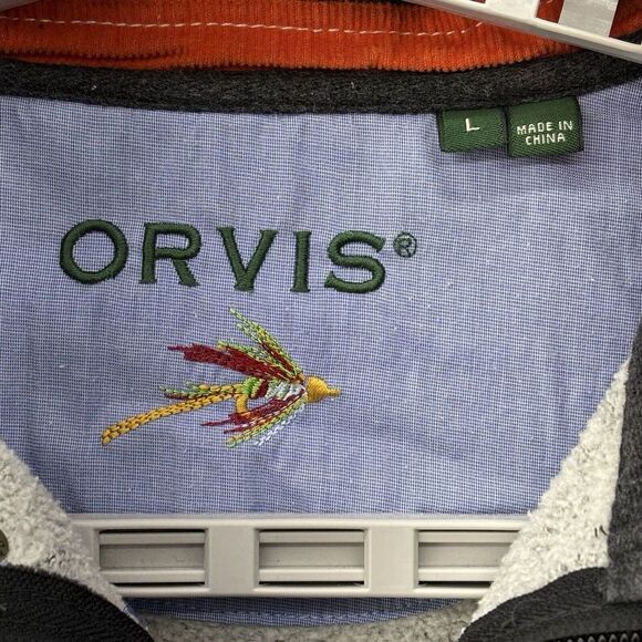 Orvis Adult Large Gray 1/4 Zip PullOver Button Zipper Button Cover Jacket Arrow - Picture 3 of 13